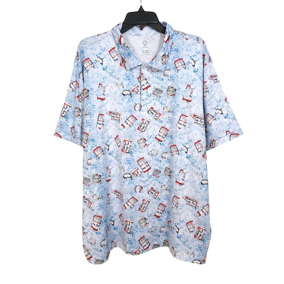 Caddy Cart Other - Caddy Cart Golf Polo Shirt Mens XXL Beer Cans On Ice All Over Novelty Print